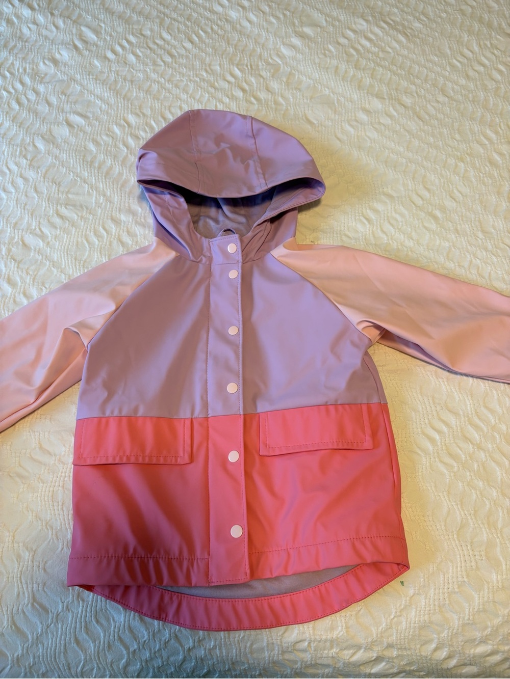 Old Navy Girls Colorblock Hooded Raincoat in Lavender, Light Pink & Coral